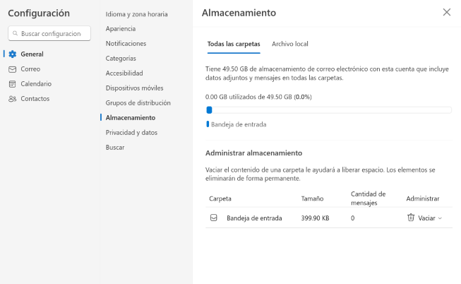 Muestra de almacenamiento