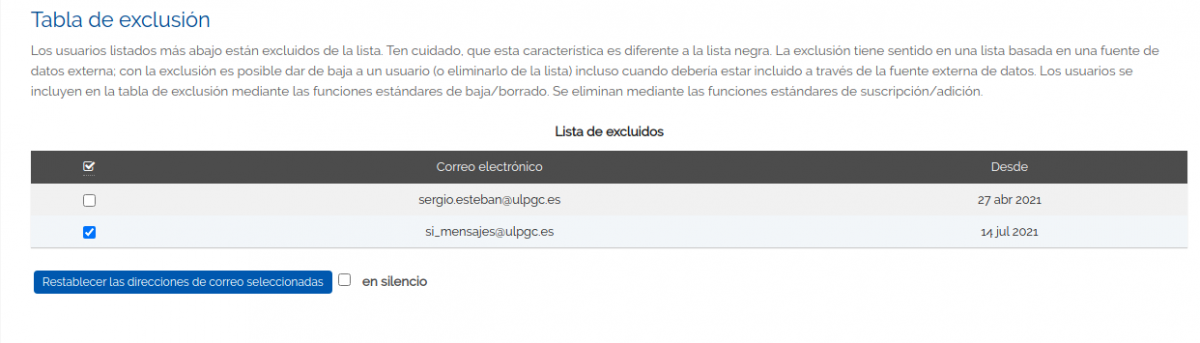 Tabla de exclusión