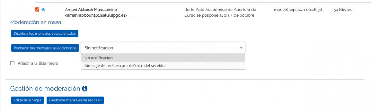 Gestión de moderación de las listas