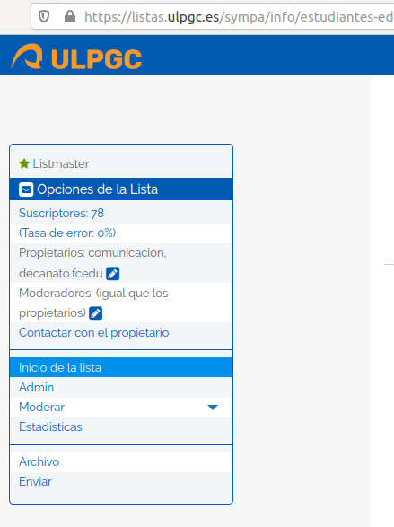 Menú Opciones de las listas