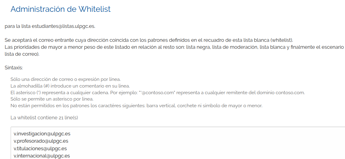 Administración de Whitelist