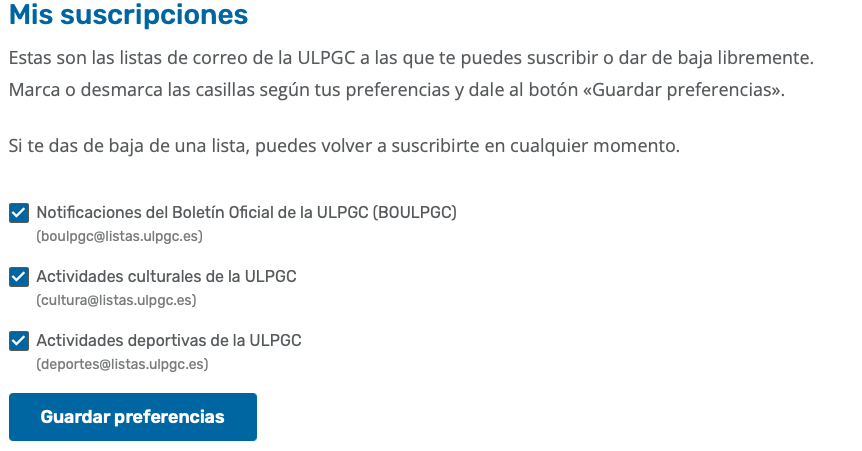 Opción de MiULPGC Listas de Correo ULPGC
