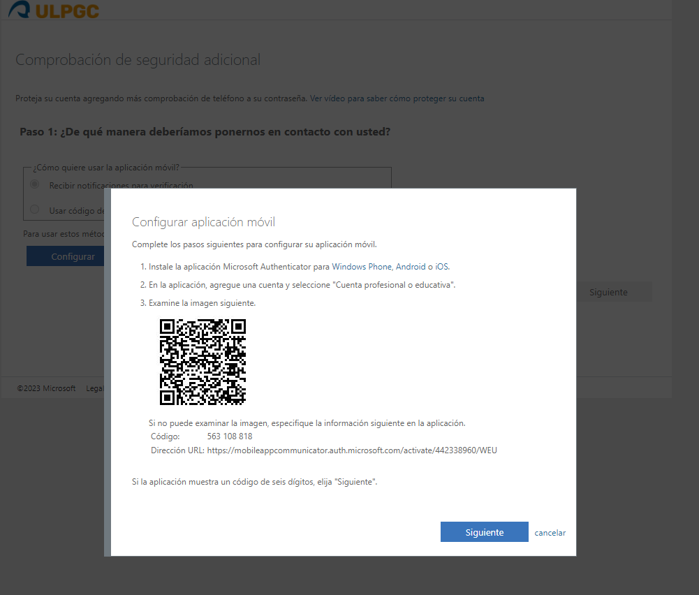 Ejemplo de configuración con código QR