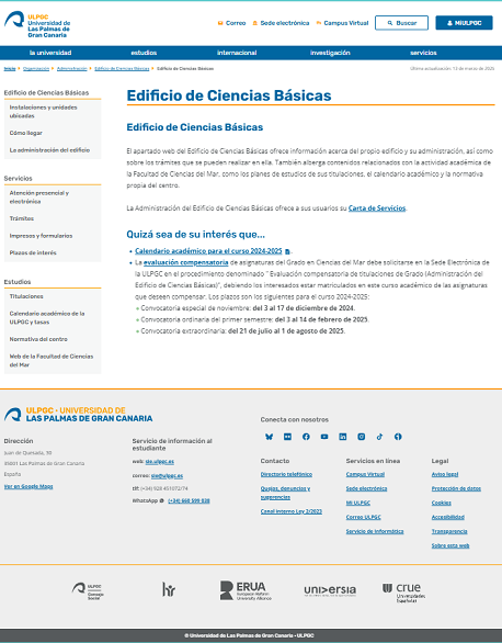 Capatura de página de ejemplo de publicación en Web Institucional